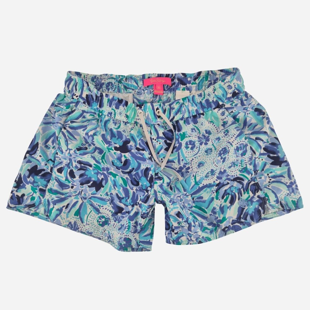 Lilly Pulitzer blue floral print nylon swim shorts in XS